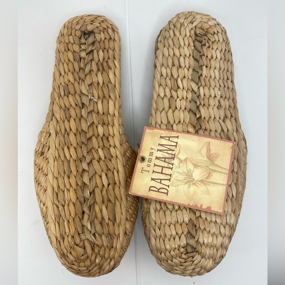 Tommy Bahama NWT Natural Woven Slippers with Green Palm Embroidery - Picture 5 of 6